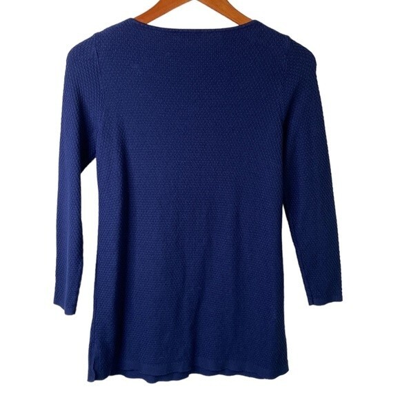J Jill Navy Textured Waffle Knit Long Sleeve Tunic Top Crew neck Side Slit Soft - Picture 5 of 13